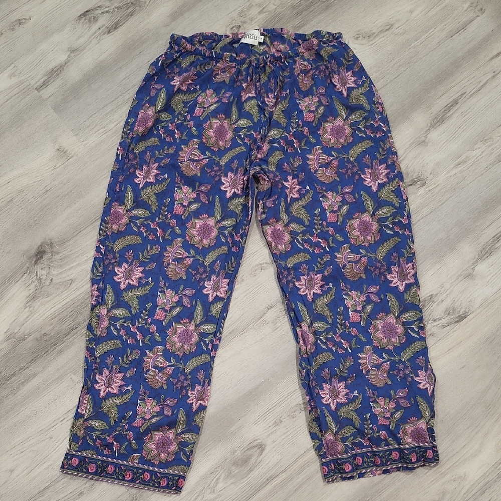 Floral Print Pajama Pants - Blue and Pink